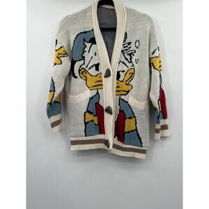 Donald Duck Cardigan Sweater Size L? 3 Button Front Pockets Loose Fit